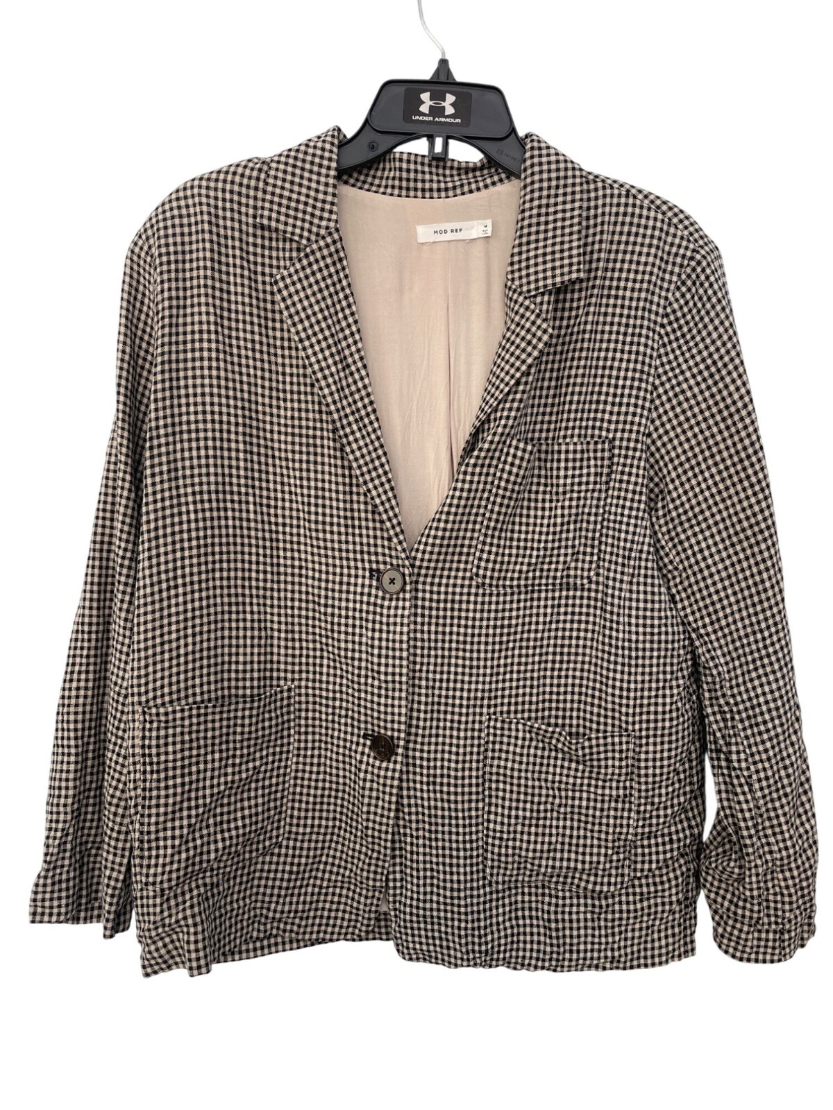 Mod Ref Gingham Blazer Jacket Size Medium Linen B… - image 1