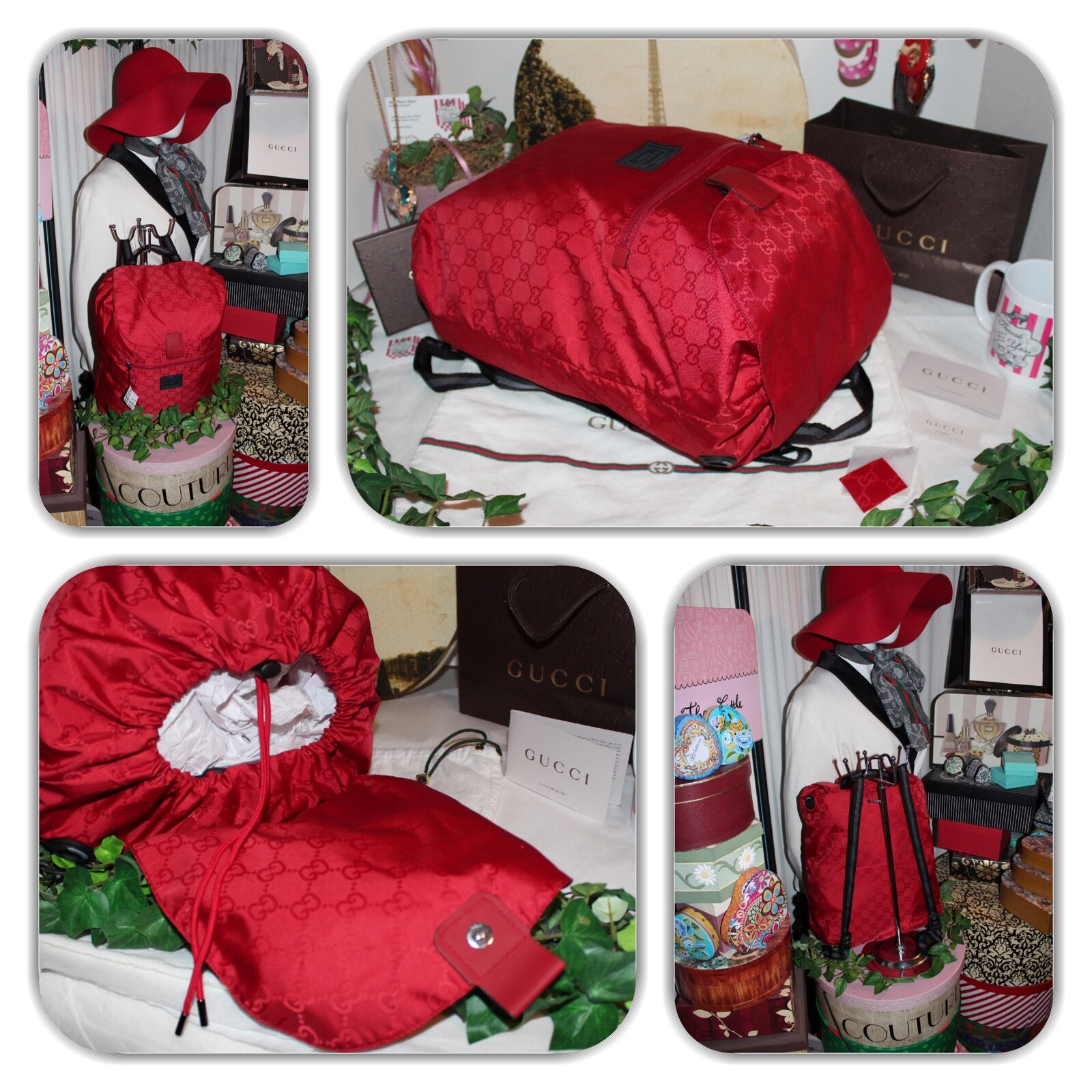 GUCCI RUCKSACK GUCCISSIMA RED SIGNATURE GG MONOGRAM FOLD UP BACKPACK! image 10