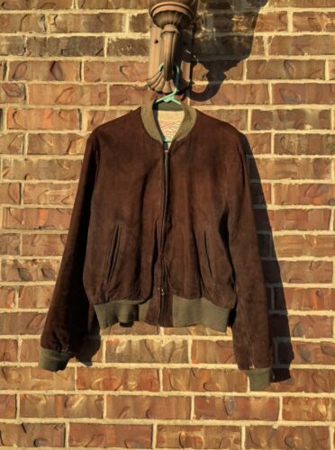 Vintage 1950s Suede Leather Bomber Jacket USA Welcome Home Gift Men’s Size S/M