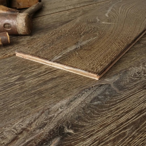 22 cm de large chêne brûlé à la main détressé par plancher en bois d'ingénierie style loft EC44 - Photo 1 sur 6