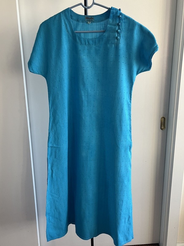 FabIndia Top Tunic Khadi Cotton Kurta Dress Oak 🪵 Brown Or  Turquoise Blue  M