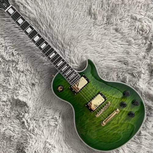 Green Flamed Maple Top Electric Guitar Solid Body Gold Hardware Mahogany Body
