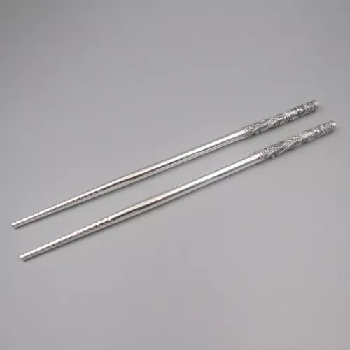 Palillos de plata fina real 999 mango de dragón y fénix palillos saludables - Imagen 12 de 24
