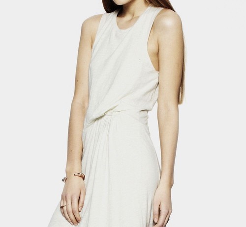 Maxi abito bianco avorio 100% cotone twist davanti taglia S $182+ colonna lunga elasticizzato - Foto 3 di 11