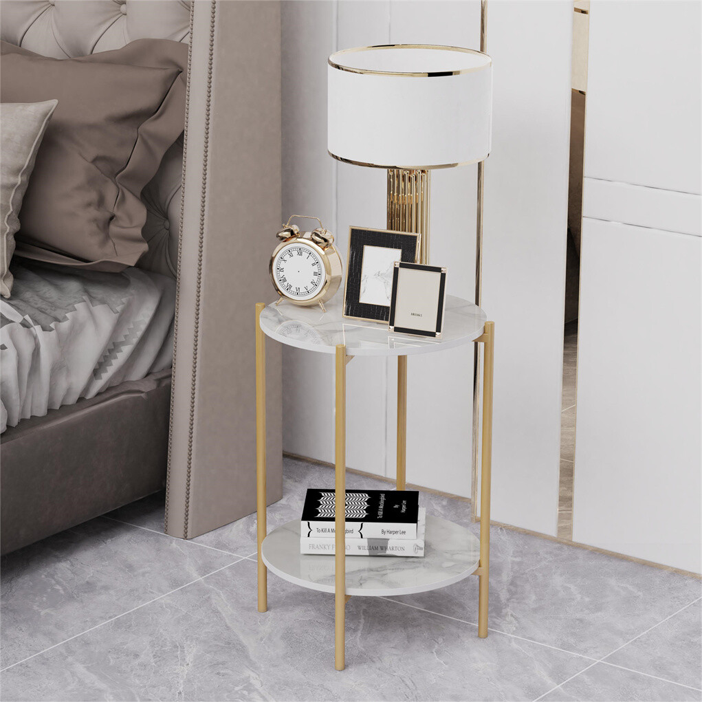 CARO Beistelltisch ALMERIA Betonoptik - Moderner Nachttisch Mit 2 Ablagefächern 40x40x37cm