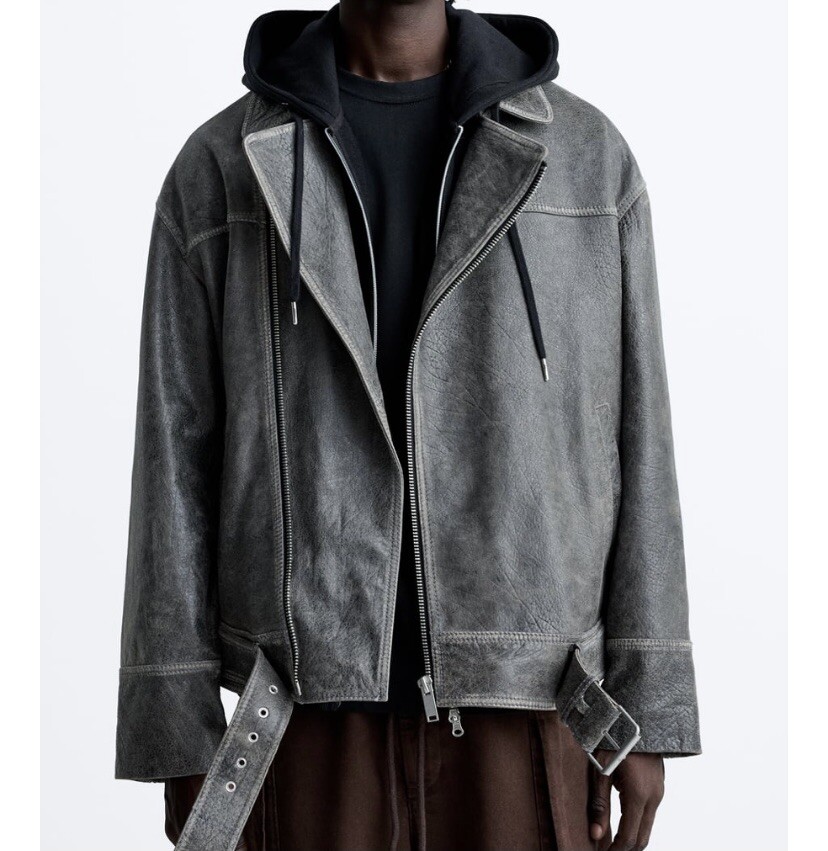 ZARA 100% Real Leather Jacket Coat Man Biker Aviator Racer