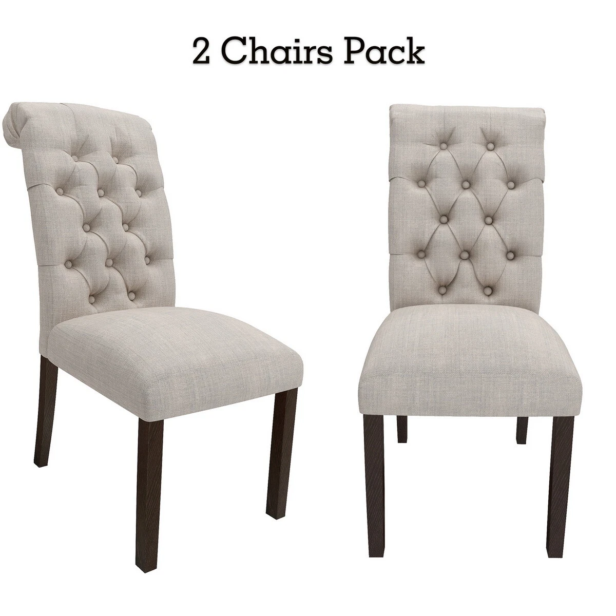 2x Dining Chairs High Tufted Back Upholstered Sold Wood Leg Soft