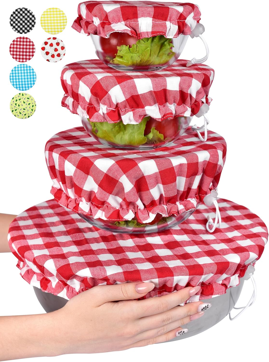 Large Reusable Cotton Fabric Bowl Covers with Two-Layer Design - US Size for Eco-Friendly Food Storage