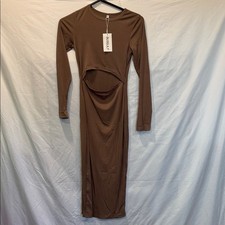 Auselily Bodycon Brown Long Sleeve Maxi Cutout Dress