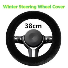 Cubierta protectora antideslizante para volante de mano de felpa de piel corta de invierno suave negra