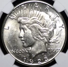 1923 S PEACE DOLLAR NGC MS 61 NICE SILVER SATIN LUSTER, GOOD STRIKE FOR THIS