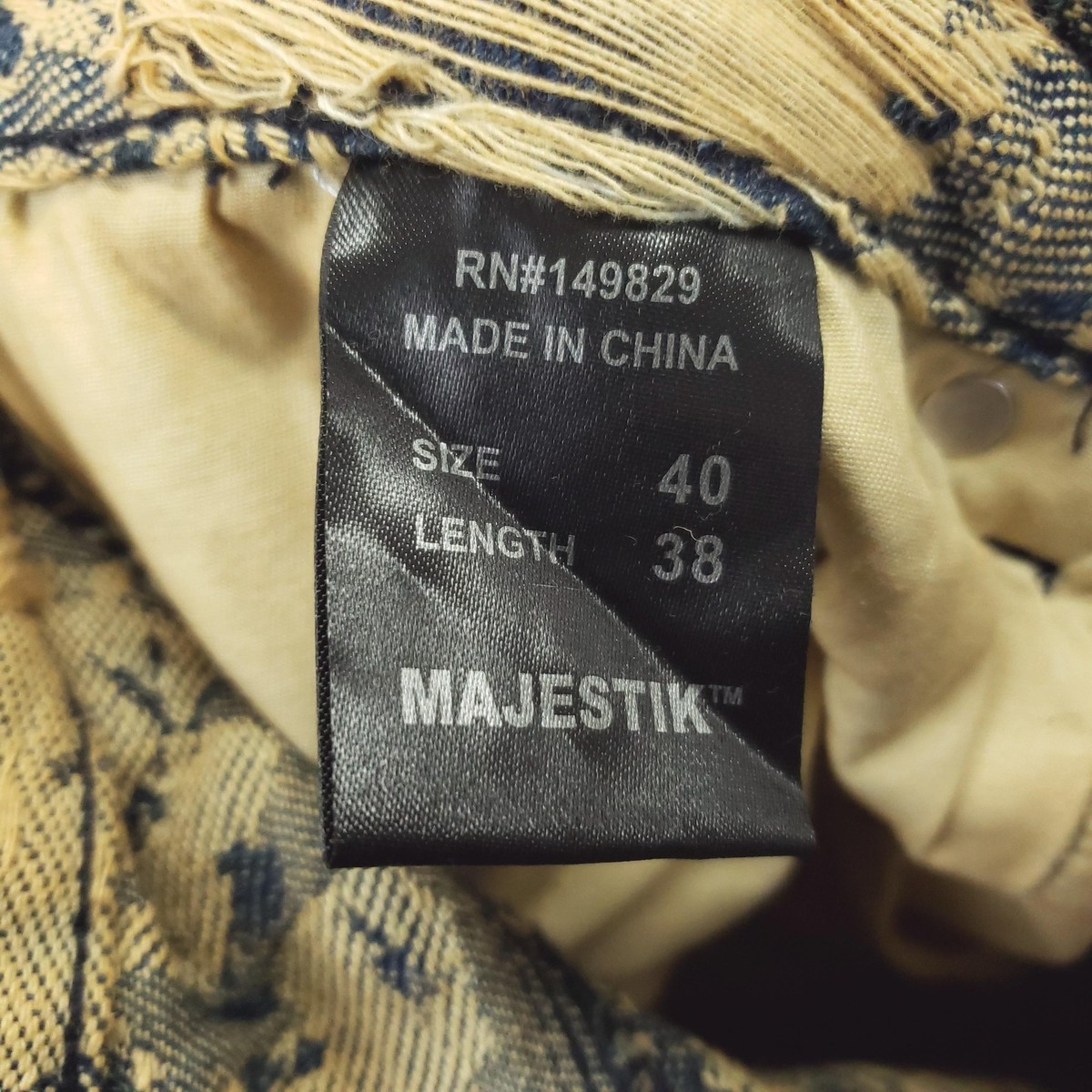 NEW Majestik Jeans Mens 40x38 Beige Blue Heavy Jacquard Distressed