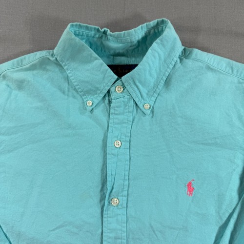 Ralph Lauren Long Sleeve Button Shirt Mens Large Blue Solid Dress Oxford - Picture 3 of 9