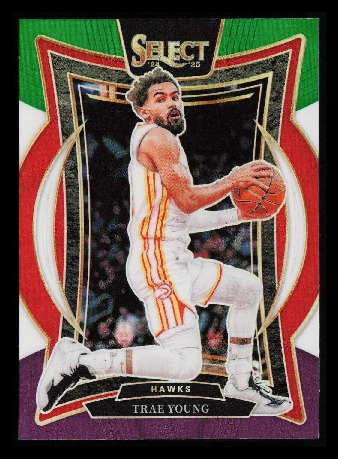 2024-25 Panini Select Trae Young Green White Purple Prizm Card #63