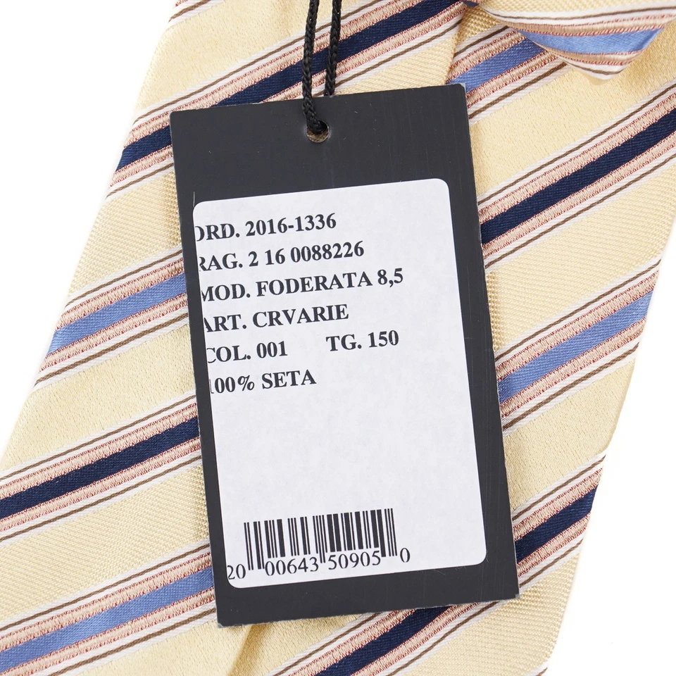 Cesare Attolini Napoli желтый атласный шелковый галстук с синей лентой полоски новый с Ярлыками - Изображение 4 из 4