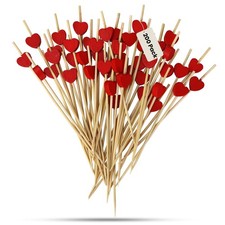 Red Heart Cocktail Picks set 5-Inch Decorative Bamboo Toothpicks 200P