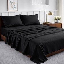 6-Piece Full Bed Sheet Set Black Soft, Wrinkle-Free Microfiber Deep Pock...