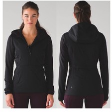 Lululemon Run for Cold Pullover Jacket Black Half Zip Hooded Running Size 8