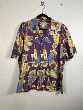 1980's Paradise Found Grape & Bottle Wine Button Up Shirt Purple Size L