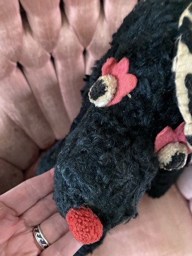 Vintage 1950 1960 Columbia Plush Stuffed Poodle Dog RARE BLACK ~ Needs Glow-Up - Picture 8 of 12