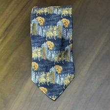 ERMENEGILDO ZEGNA Silk Blue/Brown/Gold Horse  Rider Near Castle Made In Italy