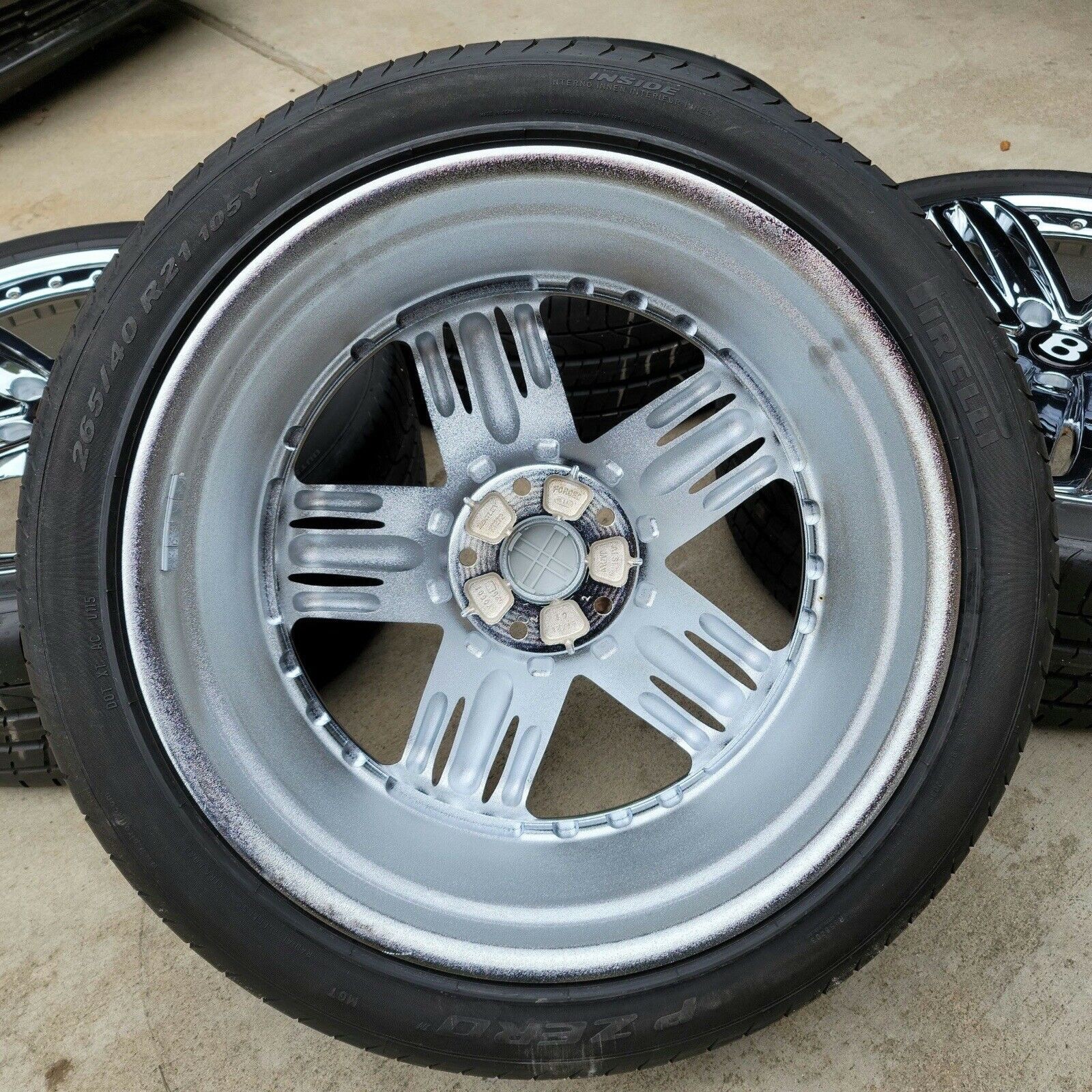 21 NEWLY CHROMED OEM FACTORY ORIGINAL GERMANY BENTLEY MULSANNE WHEELS. NO TIRES.