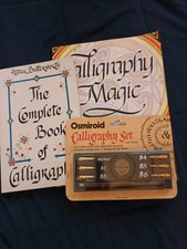Osmiroid Vintage 22 Carat Plated Italic Calligraphy 6 Nib Set + 2 Books FREE P&P