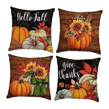 Set of 4 Fall Pillow Covers 18x18 Inch 18" x 18" Pack of 4 A-fall 26