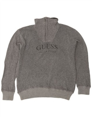 Guess Herren Graphic Zip Neck Pullover Sweater Large Grau Baumwolle CI09
