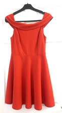 New Look Woman Coral Red Off-Shoulder Skater Dress Ruffle Detail Size 8