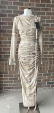 House of CB Women's Maxi Dress Long Sleeve Sand Vintage Newspaper Print Size XS