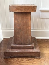 Antique Vintage Hardwood Newel Post Column Plant Stand Wooden 18” Rustic