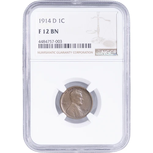 1914-D Lincoln Cent NGC F12 BN Rare Date!