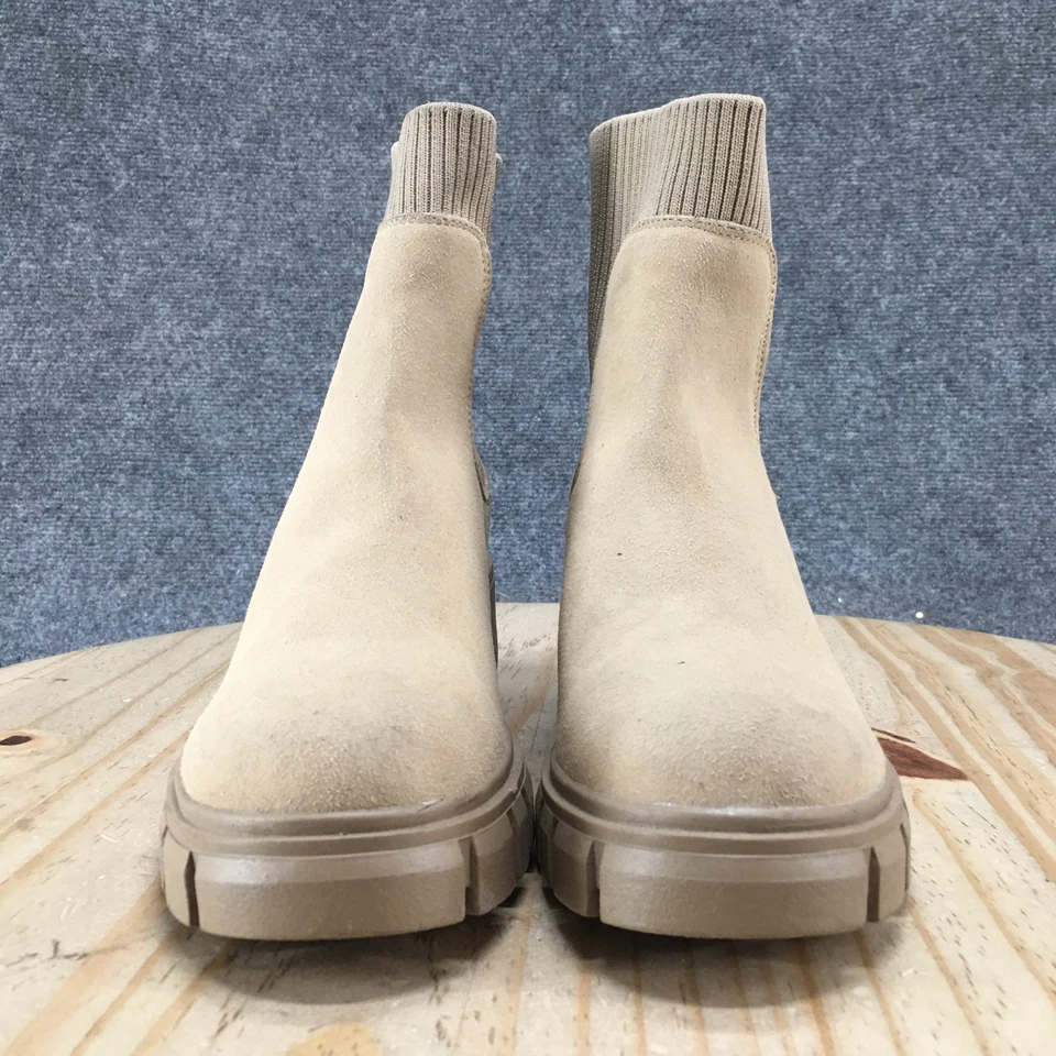 MIA Botas Mujer 6 Beige Plataforma Chelsea Botines Gamuza Suela Tacones Tirar Foto 4 de 4