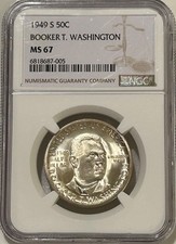 1949 S Booker T Washington Silver Half Dollar NGC MS67 Only 6k Minted