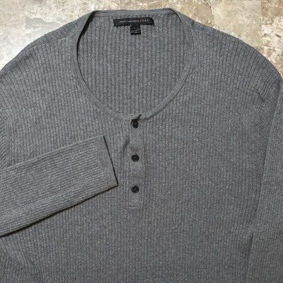 John Varvatos Henley Shirt Mens Large Grey Cotton Camel Hair Blend Long Sleeve