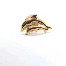 Vintage Dolphin Pair Rhinestone Pin Jumping Marine Mammal Lapel Emblem