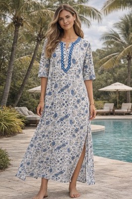 NWT Ro s Garden Long Sleeve Kurta Tunic Dress in Blue Opal  XS