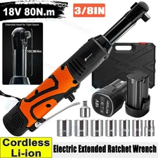 18V Electric Cordless Ratchet 3/8"Right Angle Wrench Impact Power Tool 2 Battery