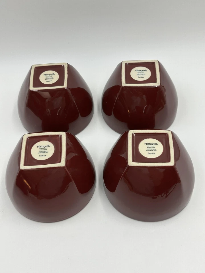 Pfaltzgraff Eastside Red Soup Salad Bowls Ceramic Black Interior 5 1/2” Set 4 - Image 4 of 4