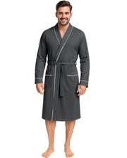 NY Threads Mens Robe Cotton Blend Knit Bathrobe, Large, Dark Heather Grey