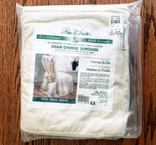 PARK B SMITH Slip Cover 36-38" Wooden No Arm Chair Eco Twill Natural 100% Cotton