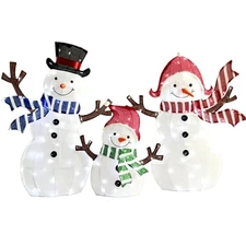 LED Christmas Outdoor Decoration, White Lighted Holiday Yard Snowman Family