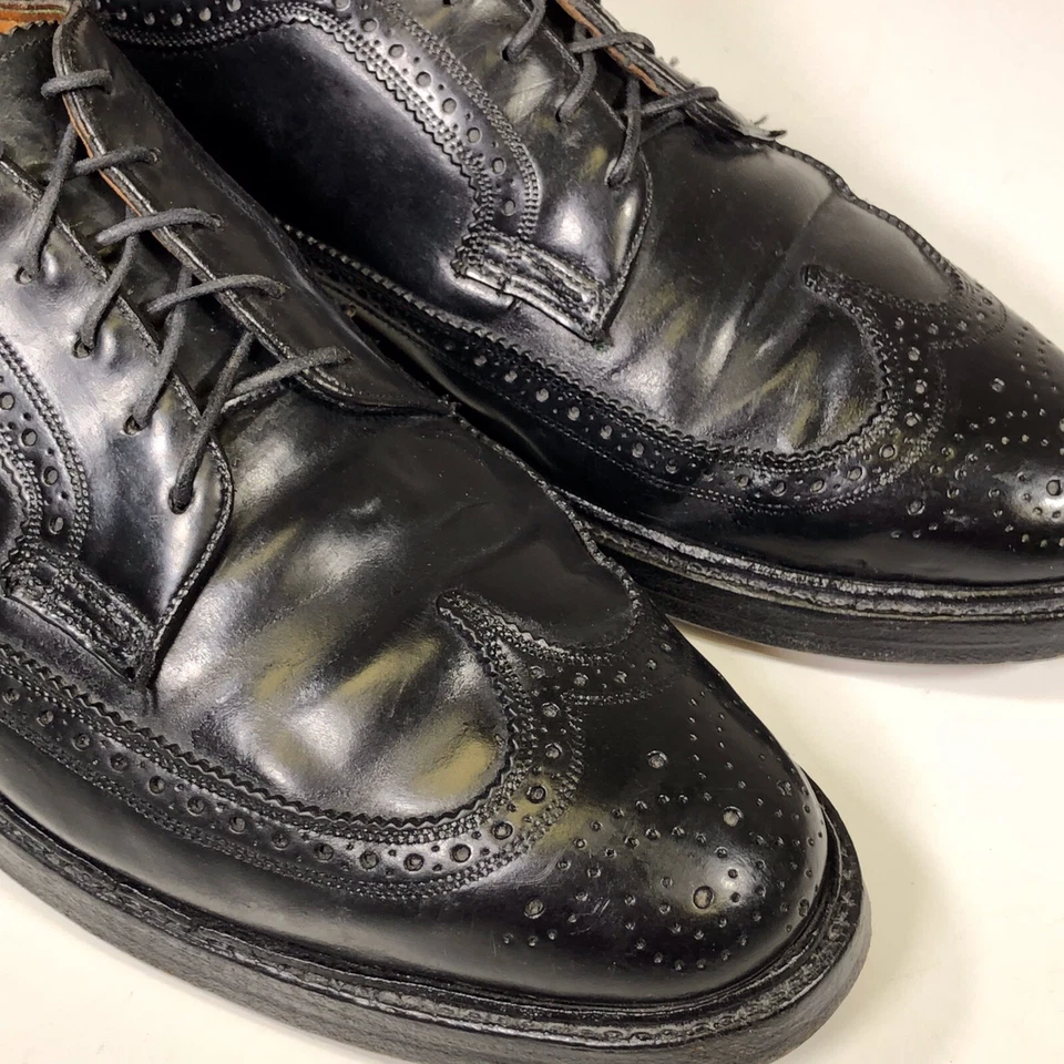 Vtg Florsheim Imperial Black SHELL CORDOVAN Wingtip Oxfords BROGUE Shoes Derby - Image 2 of 4