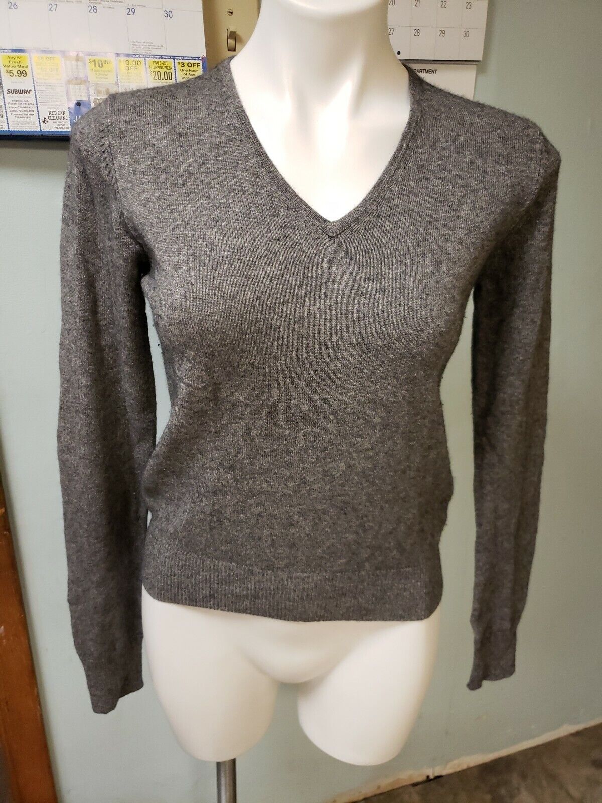 Women's Sz S Jaeger Cashmere/Silk Blend Sweater Long Sleeved Pullover Gray 