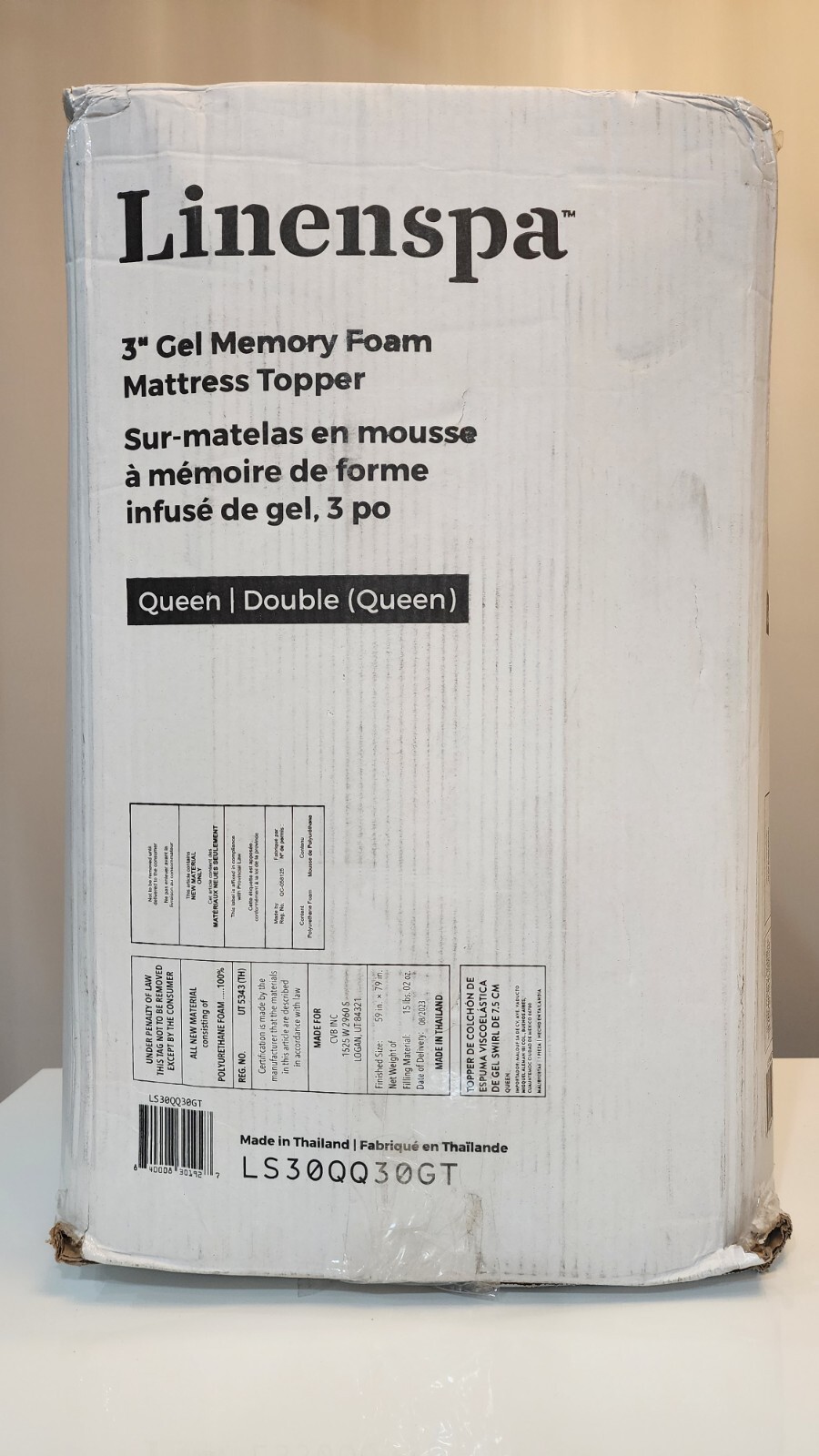 Linenspa LS30QQ30GT 3 inch Memory Foam Mattress Topper, Queen Size