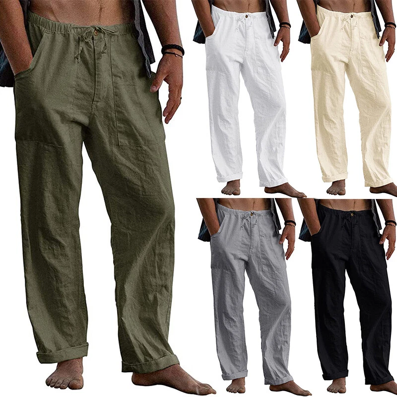 Homme Été Plage en Vrac Coton Lin Pantalon Yoga Cordon à Élastique .J