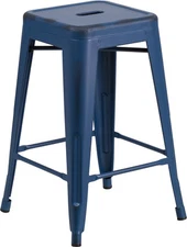 24'' Industrial Antique Style Blue Restaurant Metal Stool For Indoor