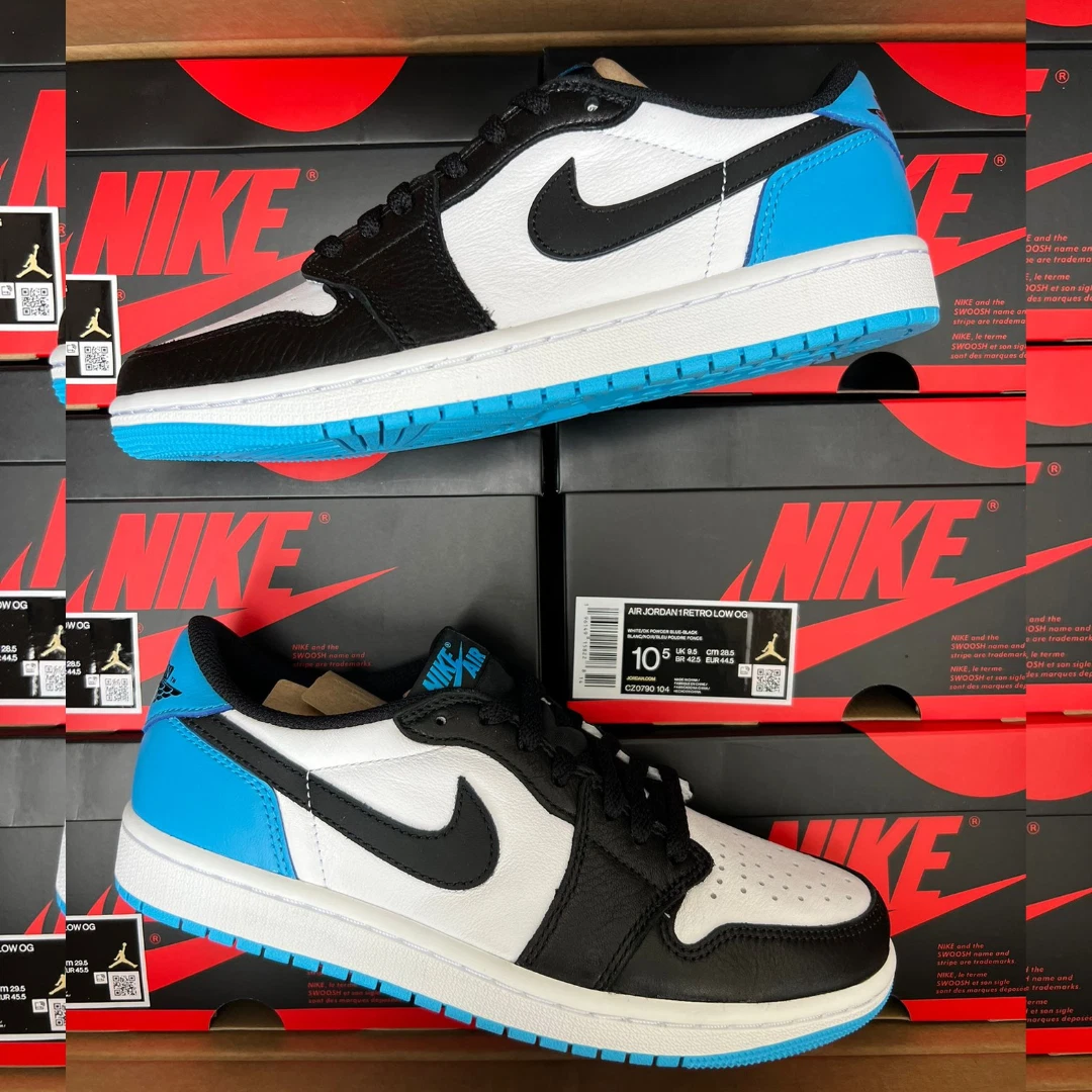 Air Jordan 1 Retro Low OG Black Dark Powder Blue CZ0790-104 | eBay