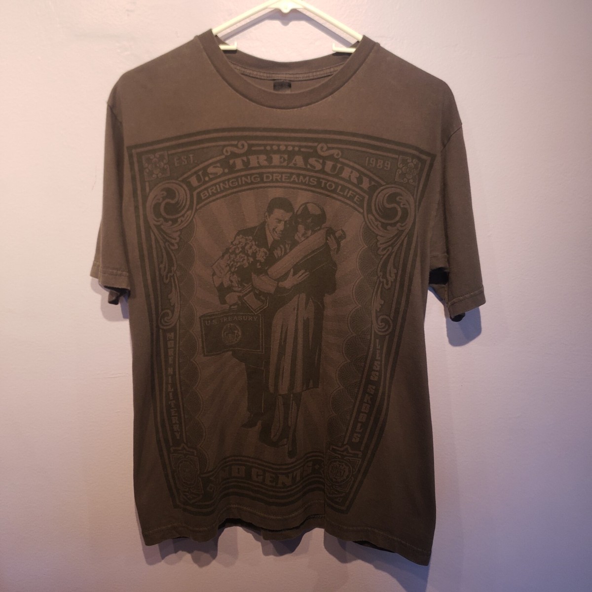 Vintage Obey US Treasury Men's Size Medium T-Shirt Dark Gray